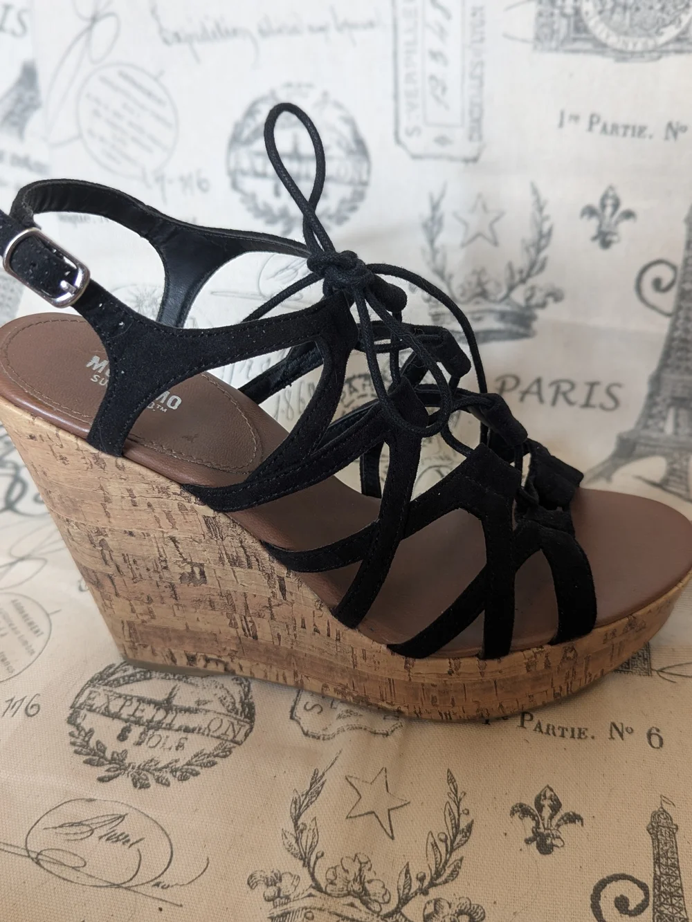 Mossimo Supply Co. Black Lace-Up Cork Wedge Sandals Size 8.5